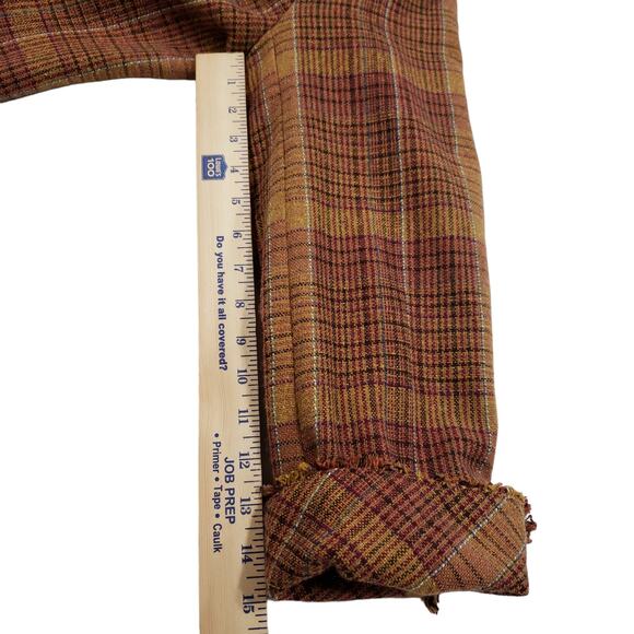 Coldwater Creek 16 Plaid Blazer Women Gold Plum Recycled Wool Blend Frayed Edges - Picture 5 of 11